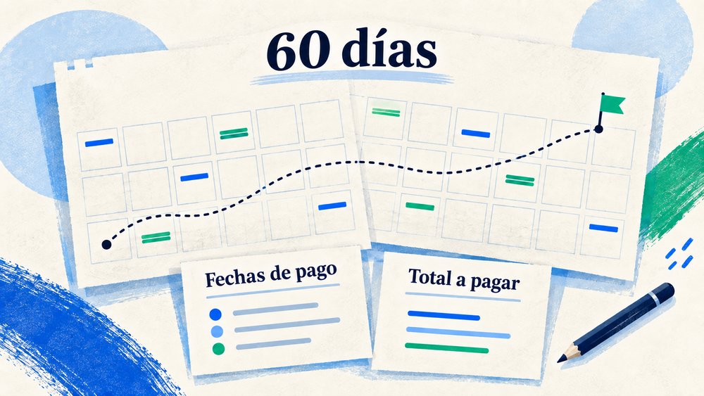 Ilustración de un calendario de 60 días para revisar las fechas de pago y el total a pagar