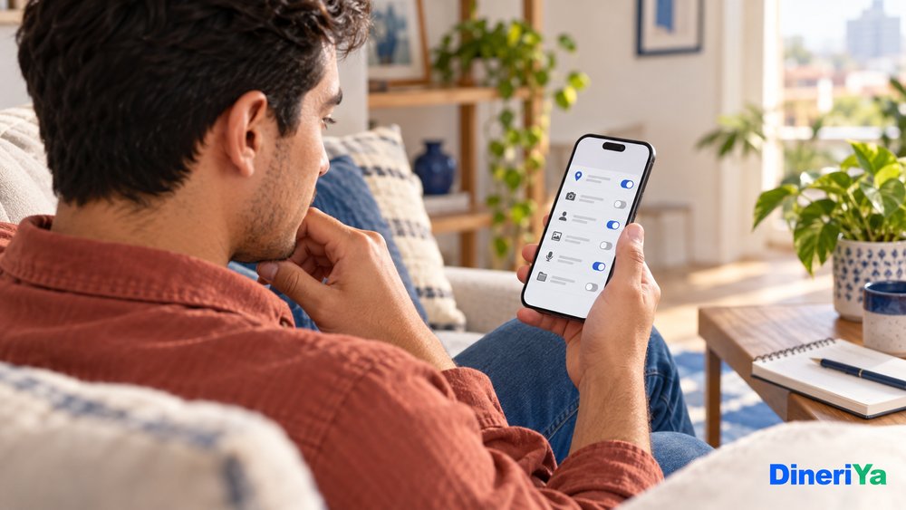 Hombre revisando permisos de una app de préstamos