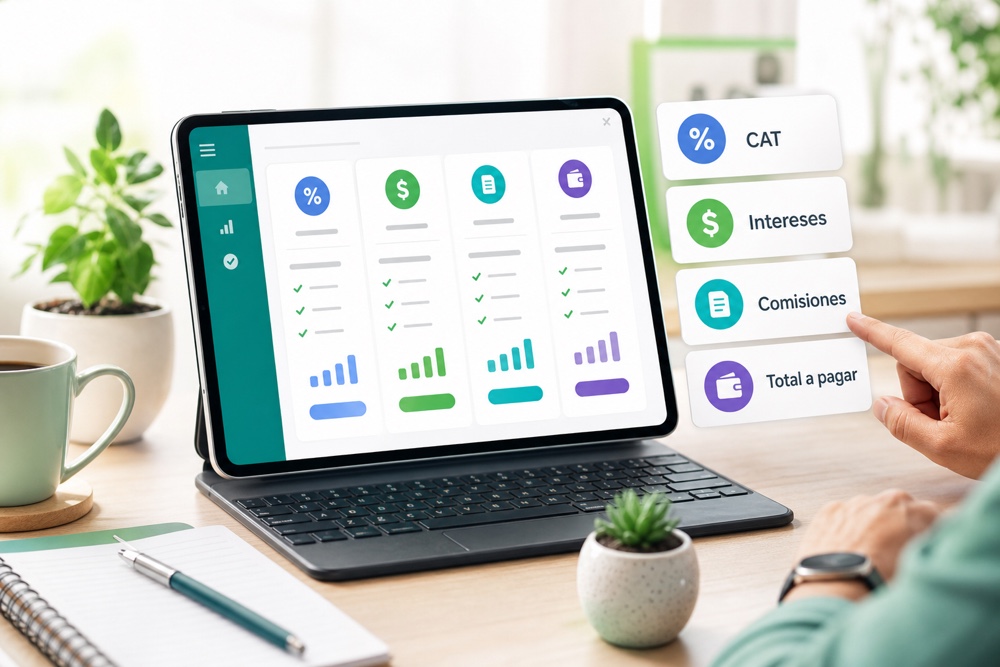 Comparación de CAT, intereses, comisiones y total a pagar en préstamos online