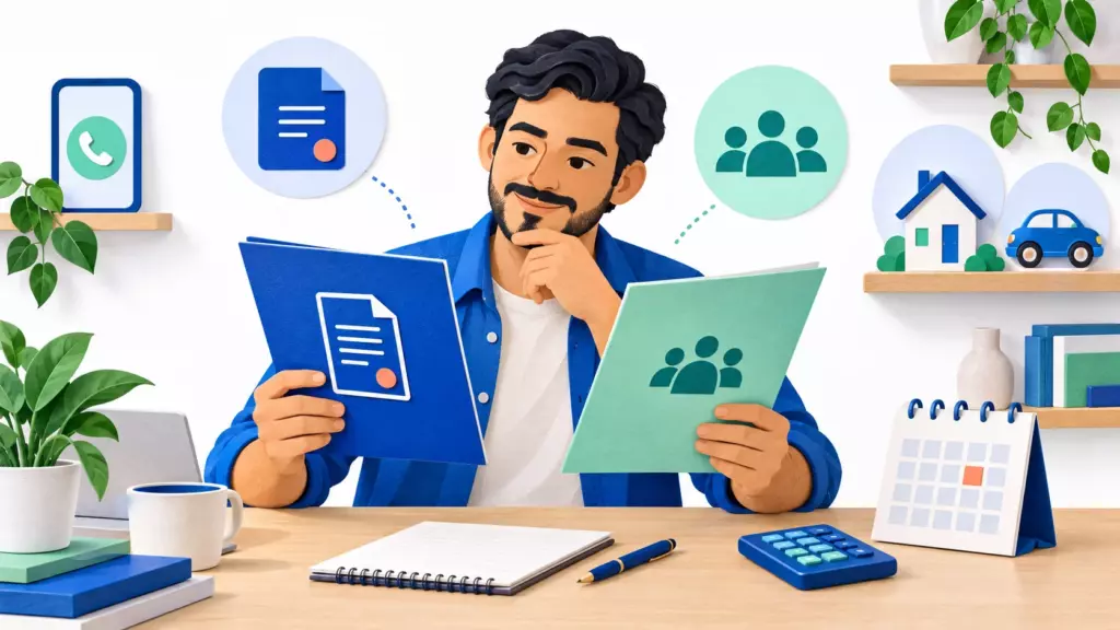 Ilustración sobre la revisión del contrato, las referencias y las garantías de un crédito